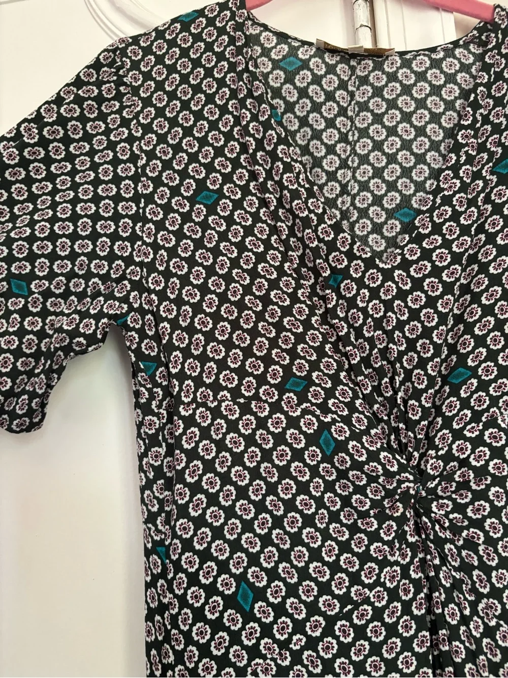 Maje Black Midi Dress with Teal Dot Print - Picture 4 of 8